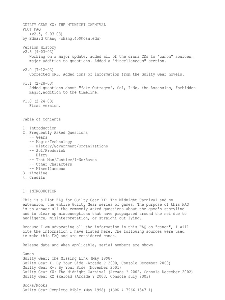 Guilty Gear Plot Faq By Ed Chang