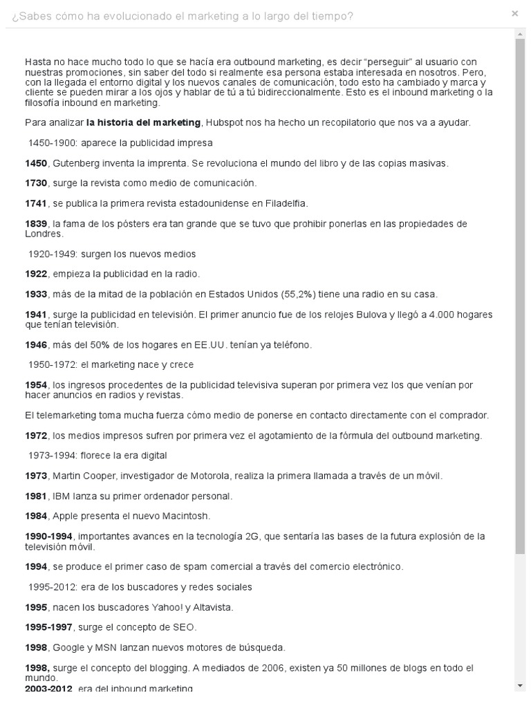 Sabes Cómo Ha Evolucionado El Marketing A Lo Largo Del Tiempo | PDF ...