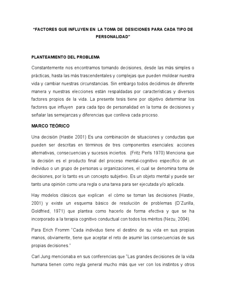 Factores Que Influyen en La Toma de Desiciones para Cada Tipo de ...