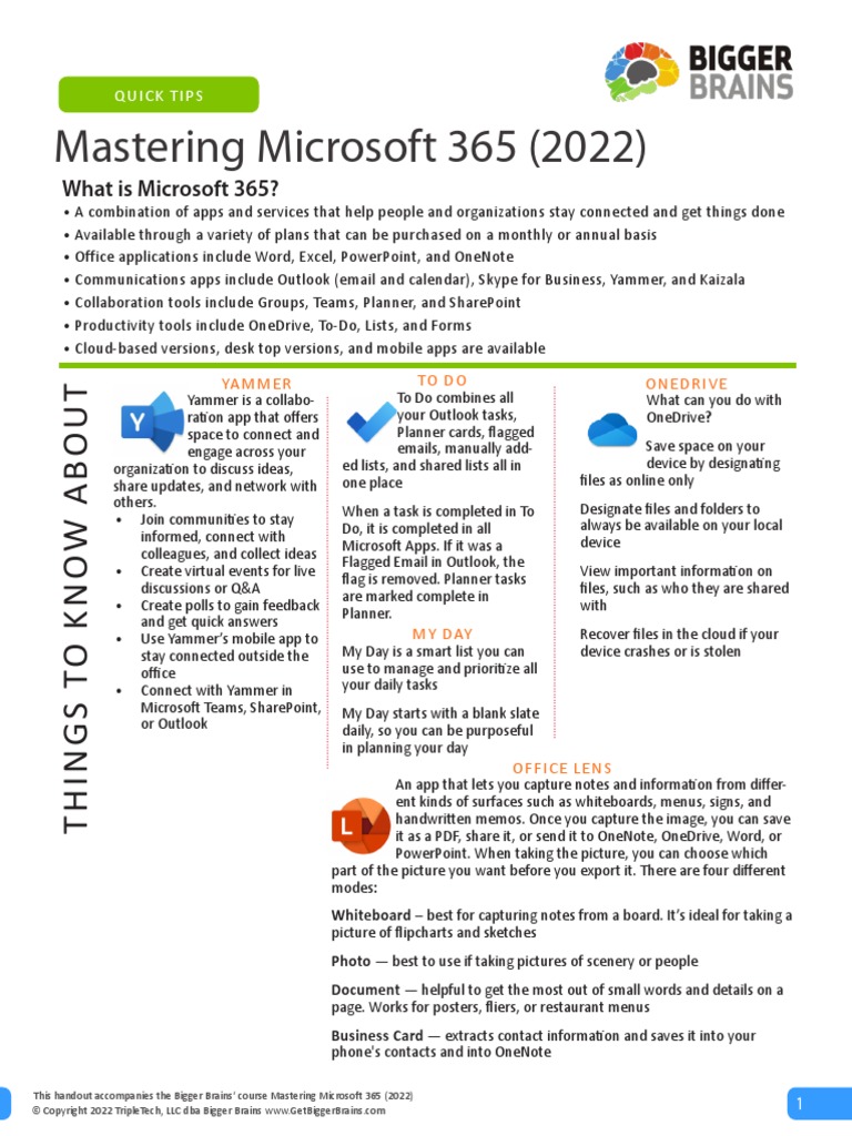 Mastering Microsoft 365 Handout | PDF