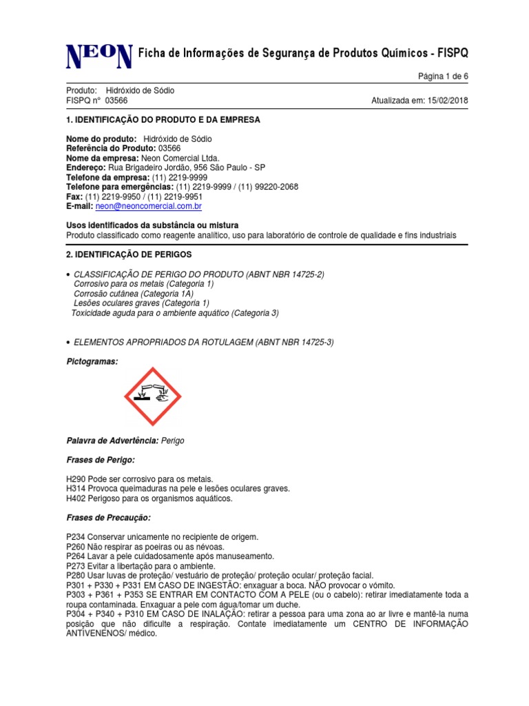 Hidroxido de Sodio em lentilhas-FISPQ | PDF