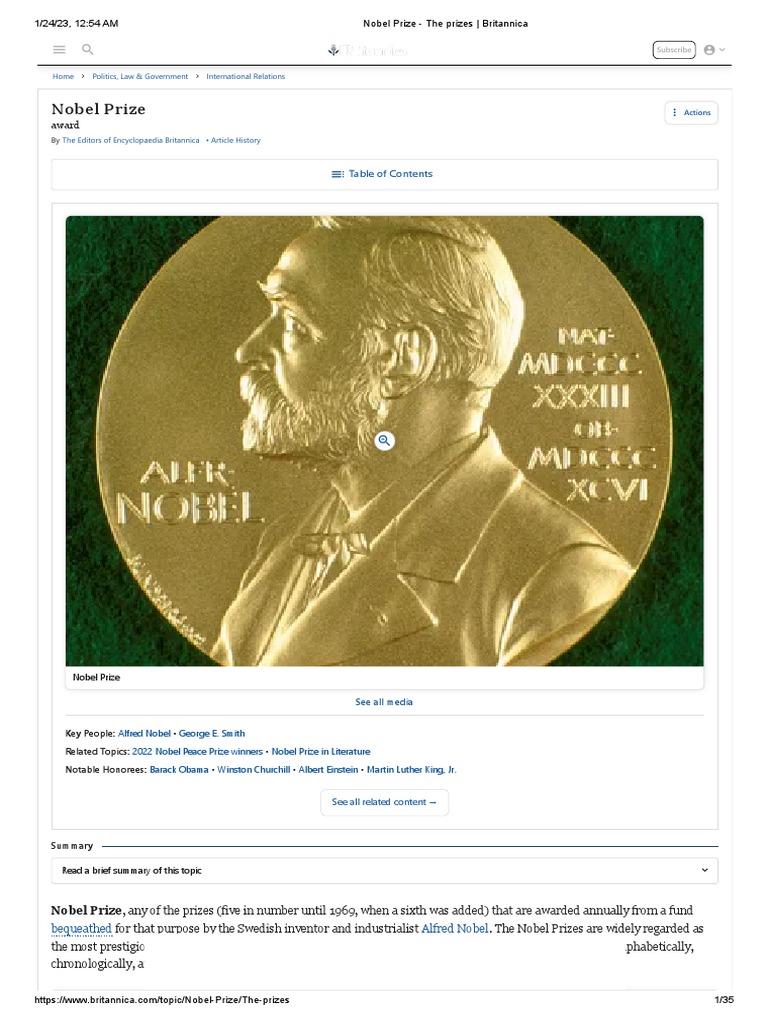 Nobel Prize: Award | PDF
