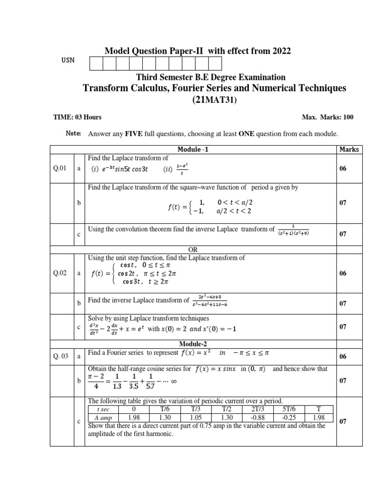 21MAT31 Model Question Paper II | PDF | Teaching Methods & Materials