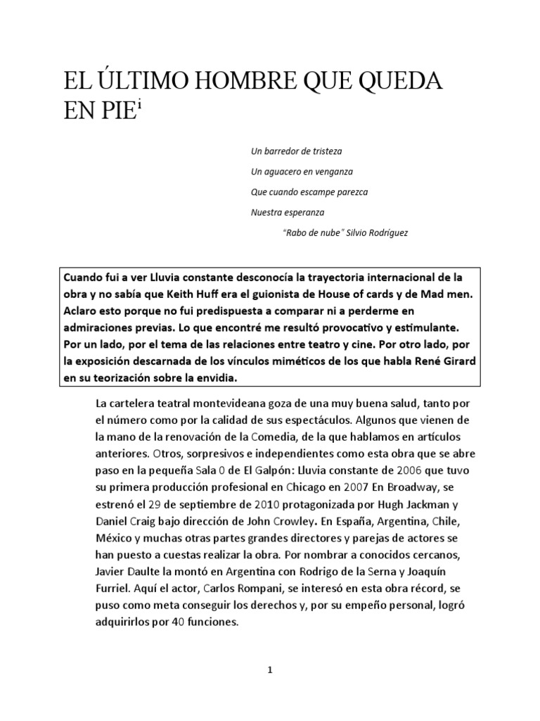 El Último Hombre Que Queda en Pie PDF Teatro René Girard