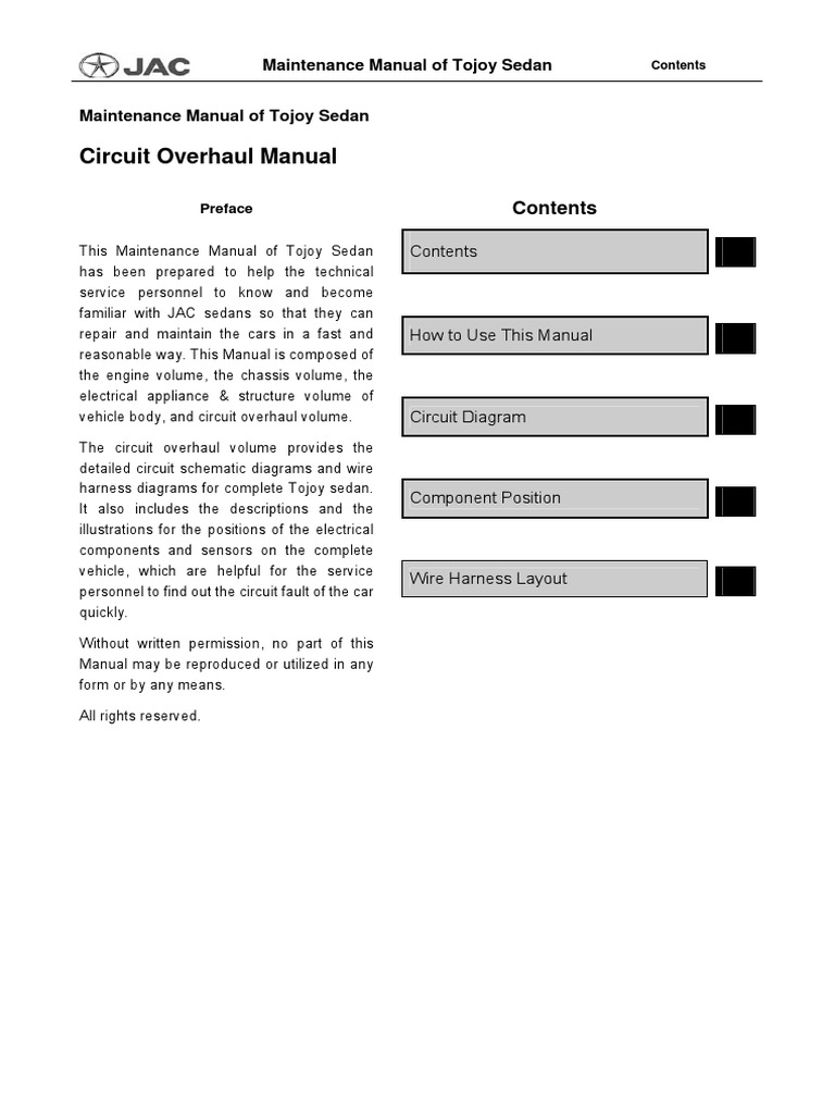 Tojoy Sedan Maintenance Manual | PDF | Fuse (Electrical) | Electronic ...