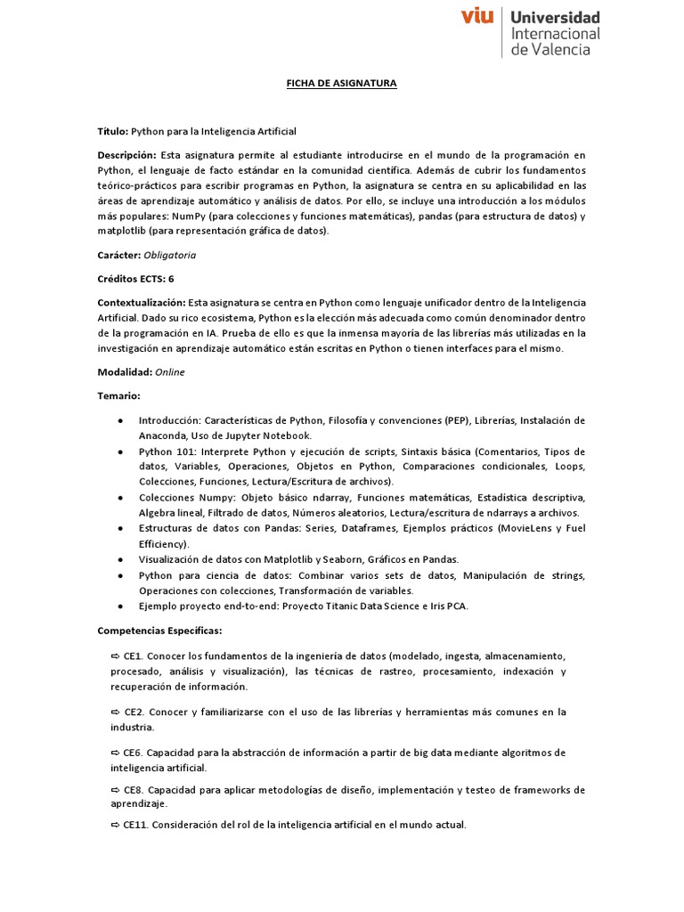 Python para Inteligencia Artificial | PDF | Python (lenguaje de ...