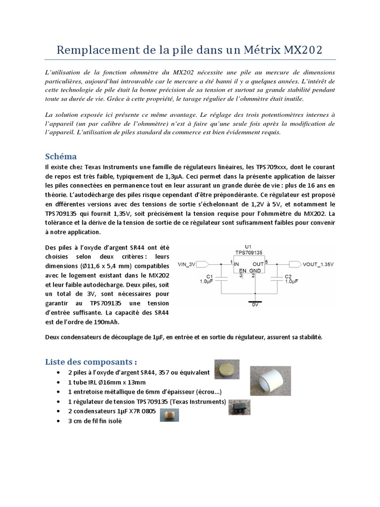 Remplacement pile Métrix MX202 | PDF | Condensateur | Sciences physiques