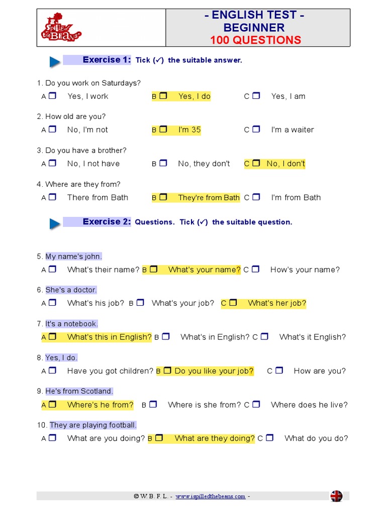 Exercises Tests Beginner 1 | Download Free PDF | English Language | Grammar