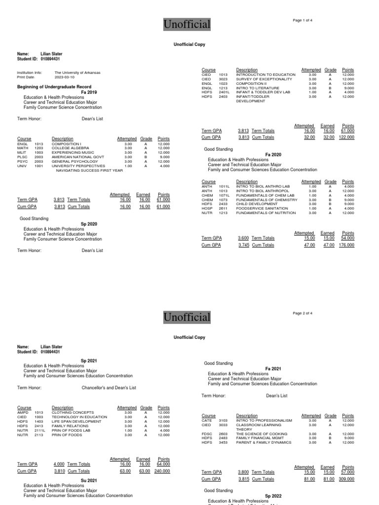 Unofficial Transcript Uofa PDF