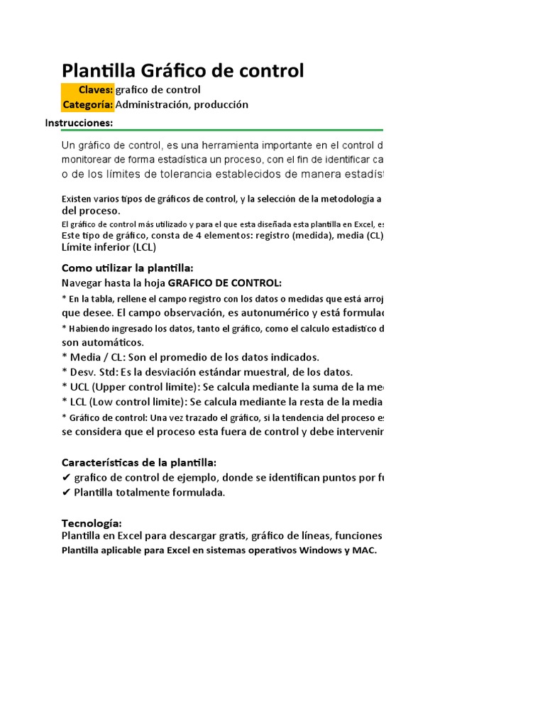 Plantilla Gráfico de Control en Excel | PDF | Desviación Estándar ...