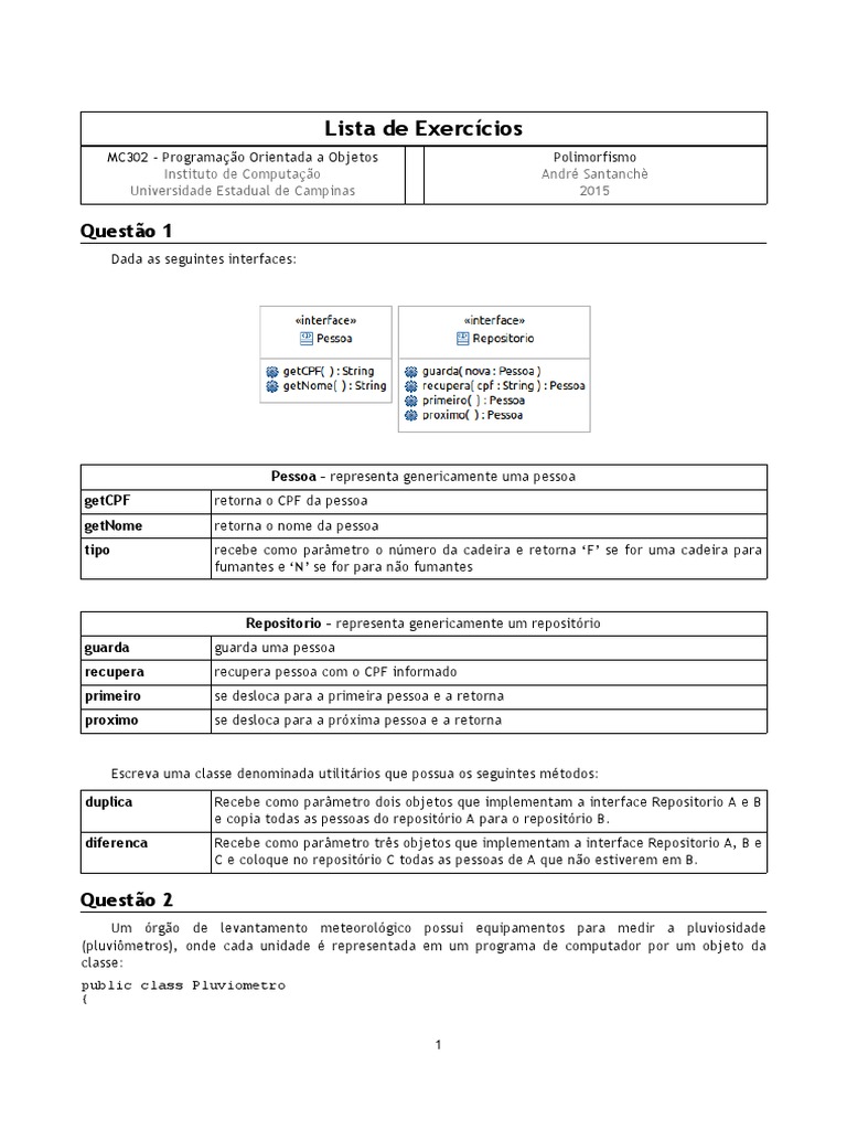 Exercícios de Programação Orientada a Objetos | PDF | Classe ...