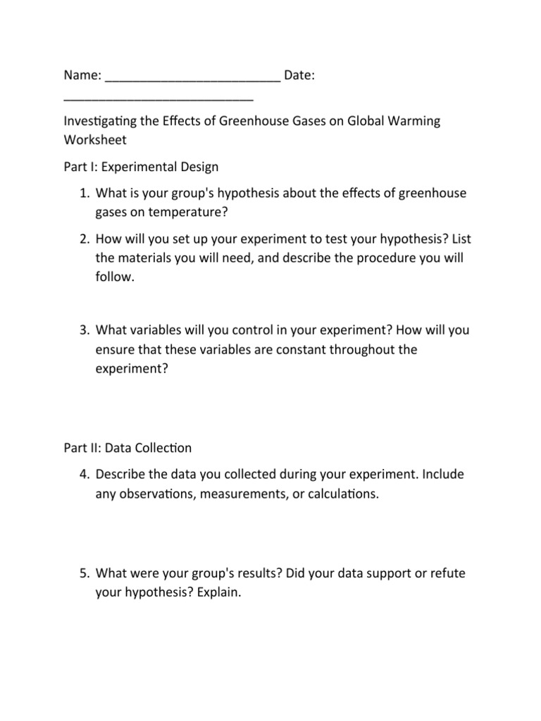 greenhouse worksheet PDF