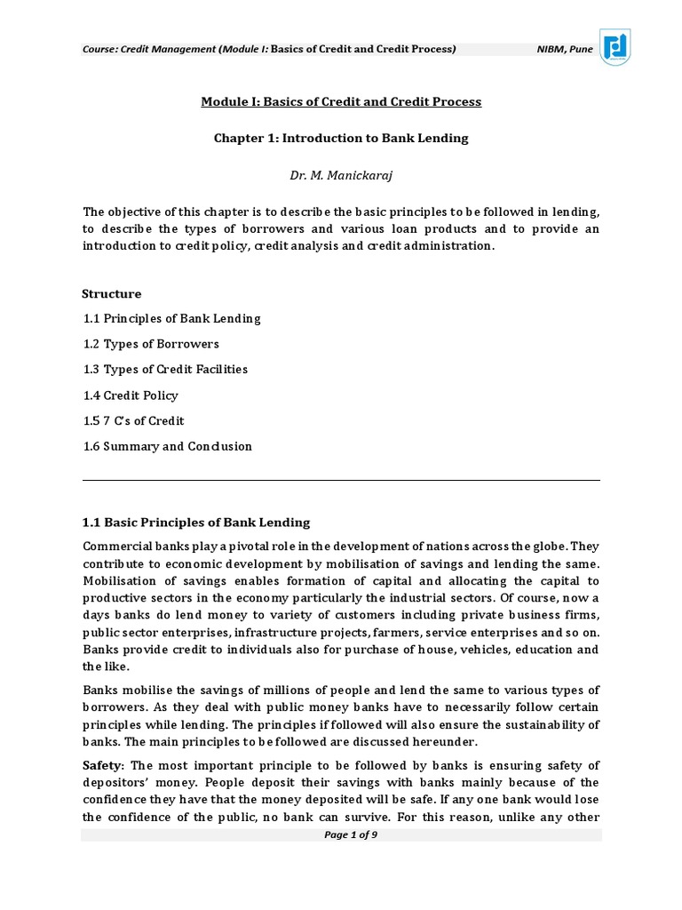 Introduction To Bank Lending | PDF