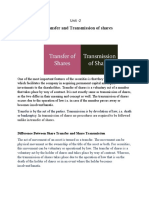 Transfer and Transmission of Shares