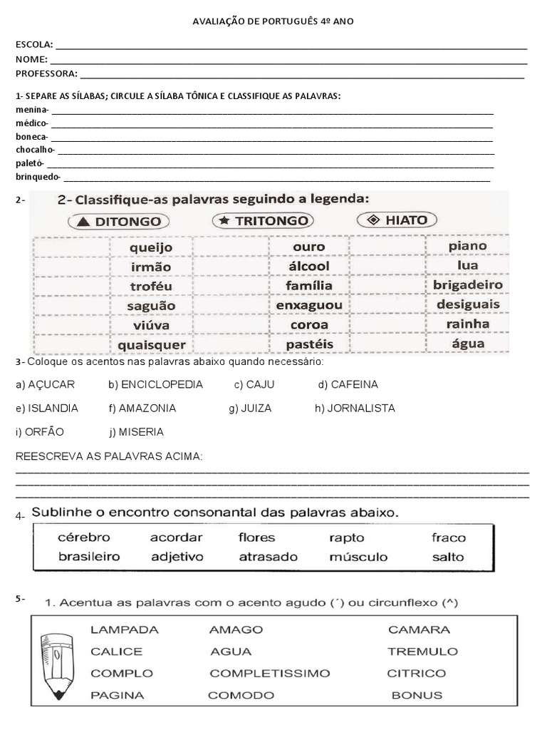 Avaliação de Português 4º Ano | PDF