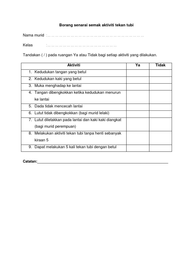 Borang Senarai Semak Aktiviti Tekan Tubi  PDF