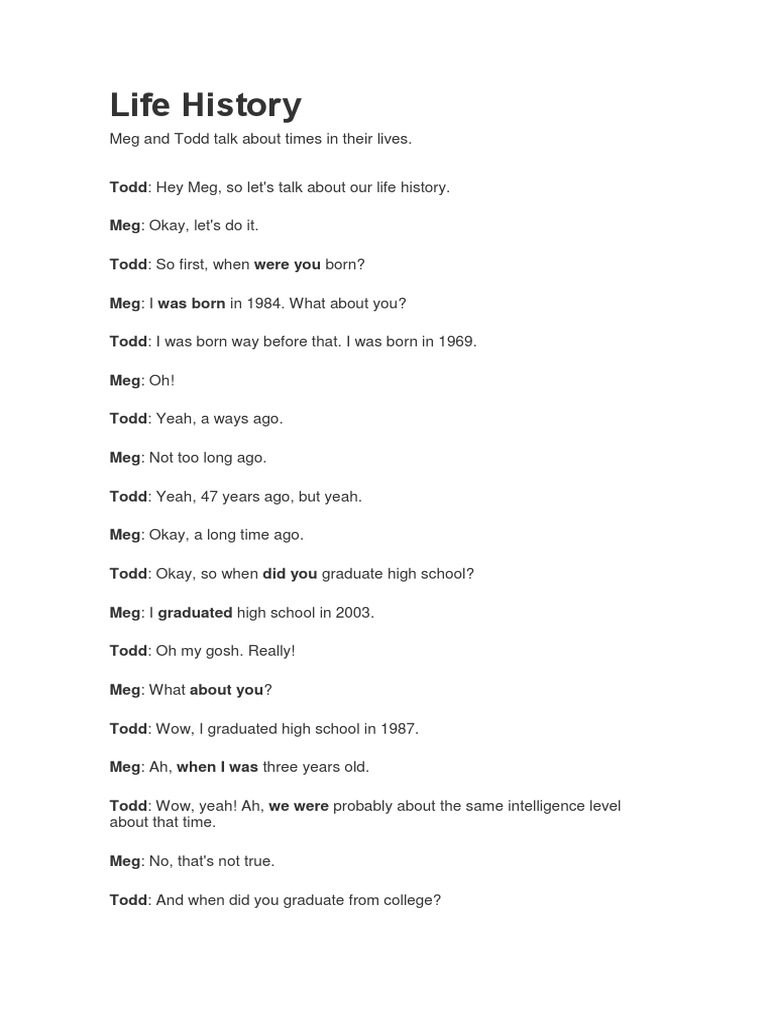 Life History Conversations: Meg and Todd | PDF