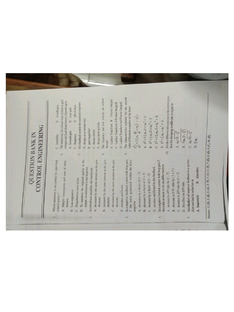 Control System Quiz MCQ PDF