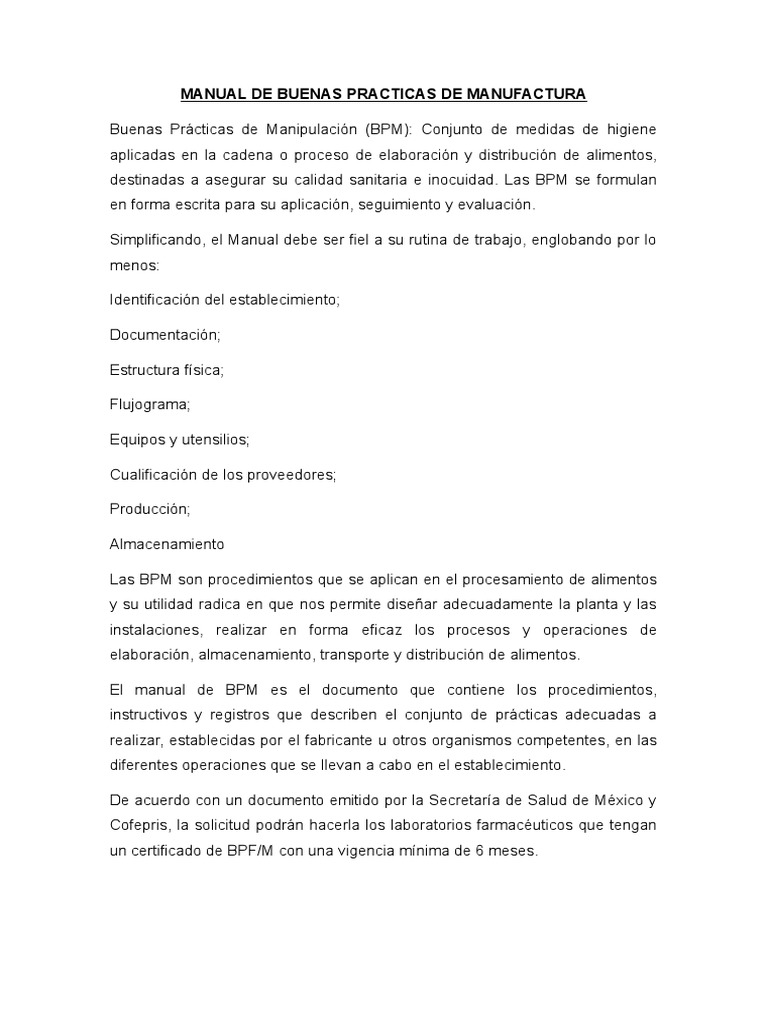 Manual de Buenas Prácticas de Manufactura | PDF | Finanzas y dinero