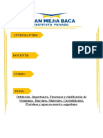 Definición, Importancia, Funciones y Clasificación de Vitaminas, Enzymes, Minerales, Carbohidratos, Proteínas y Agua en Nuestro Organismo