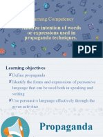 Learning Competency: Analyze Intention of Words or Expressions Used in Propaganda Techniques
