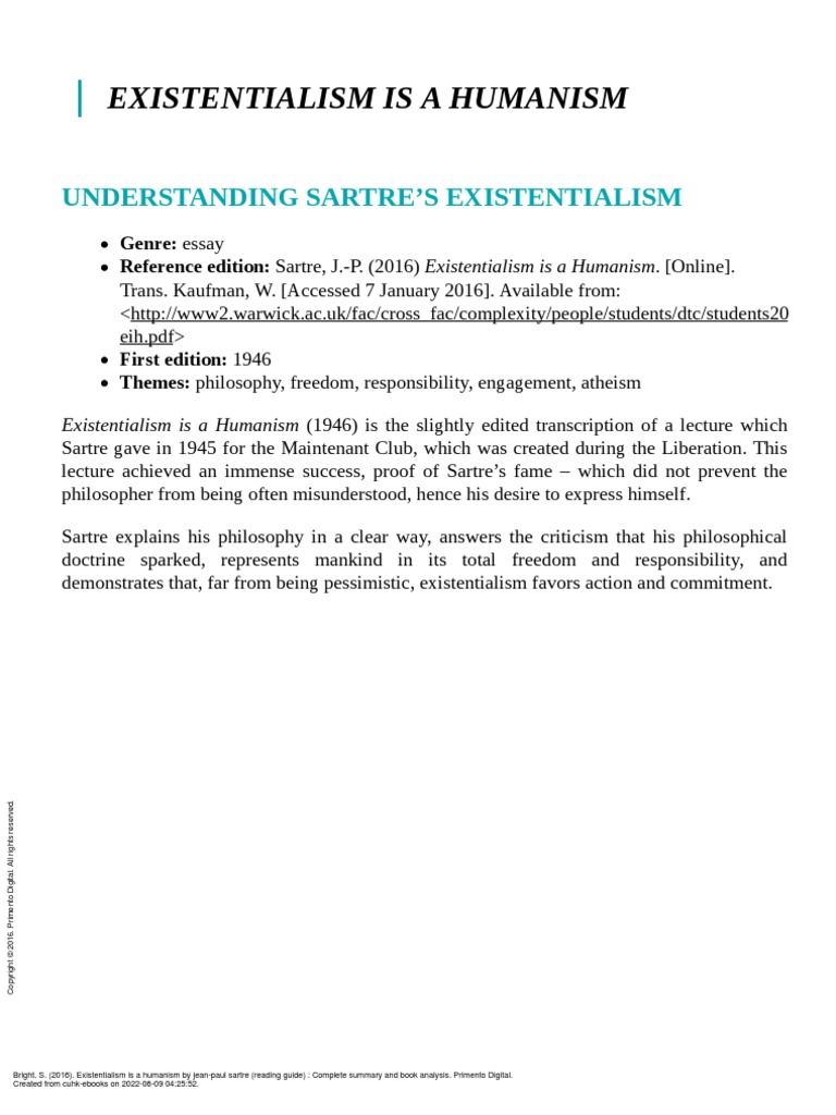Existentialism Is A Humanism by Jean-Paul Sartre (... - (Existentialism ...