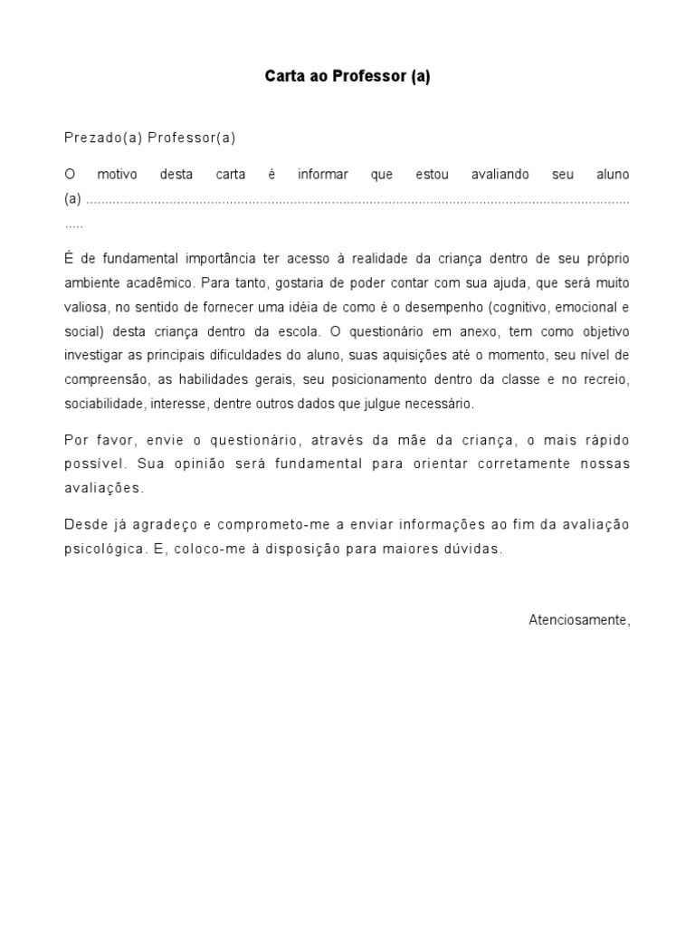Modelo De Carta Ao Professor » Formato Word – HKVZU