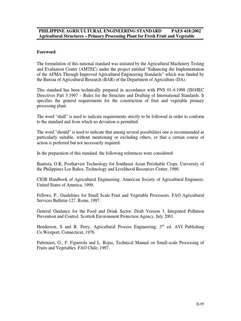Fresh Fruit and Vegetable Processing Standards | PDF