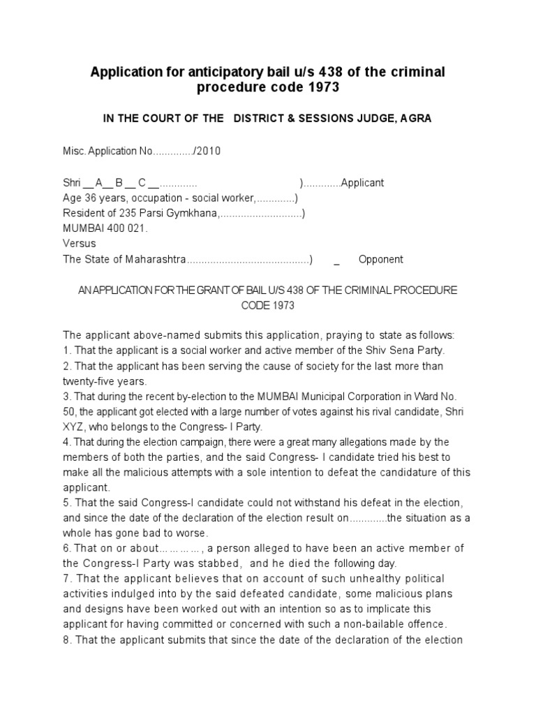 application-for-anticipatory-bail-u-s-438-of-the-criminal-procedure
