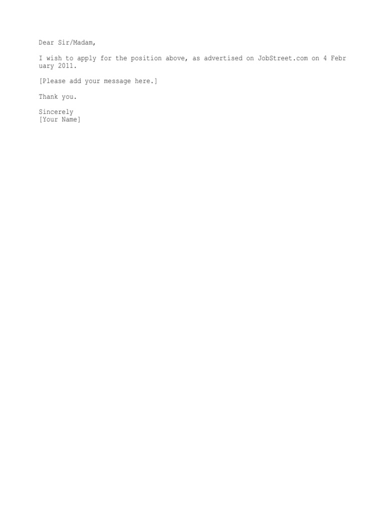 Dear Sir/Madam, Uary 2011. (Please Add Your Message Here.) Thank You ...