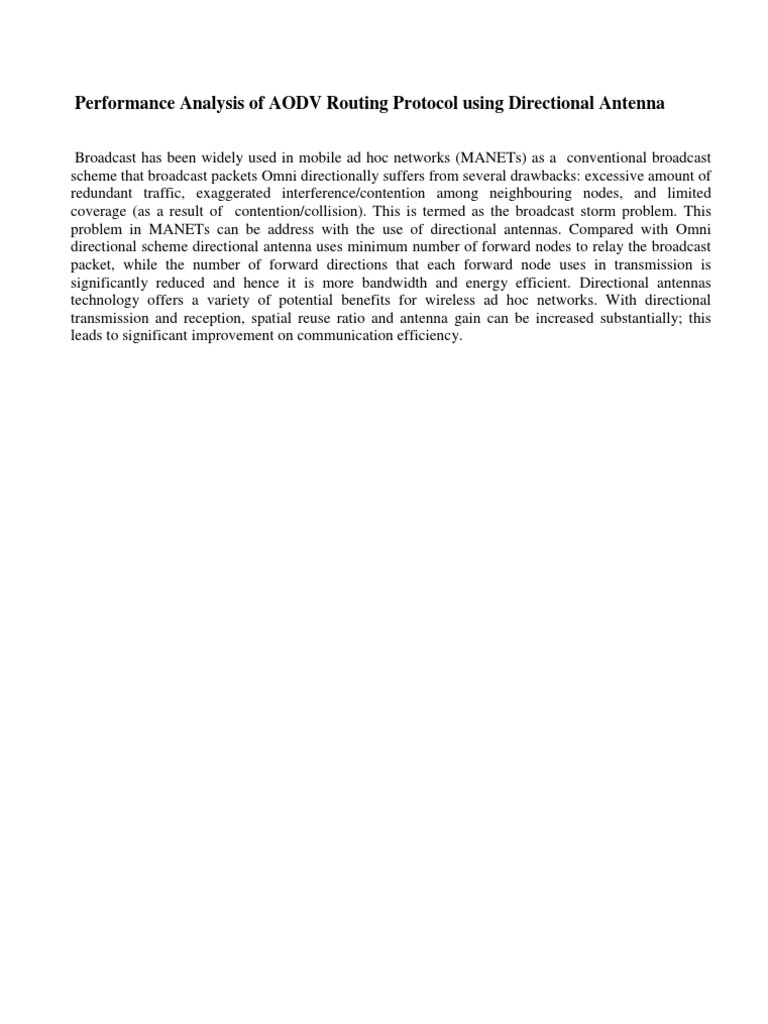 Performance Analysis of AODV Routing Protocol Using Directional Antenna ...