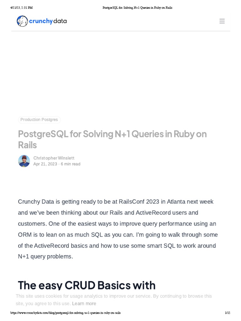 The Easy Crud Basics With Activerecord Postgresql For Solving N+1