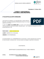 Aviso General: A Todo El Personal UPA CHANILAMA