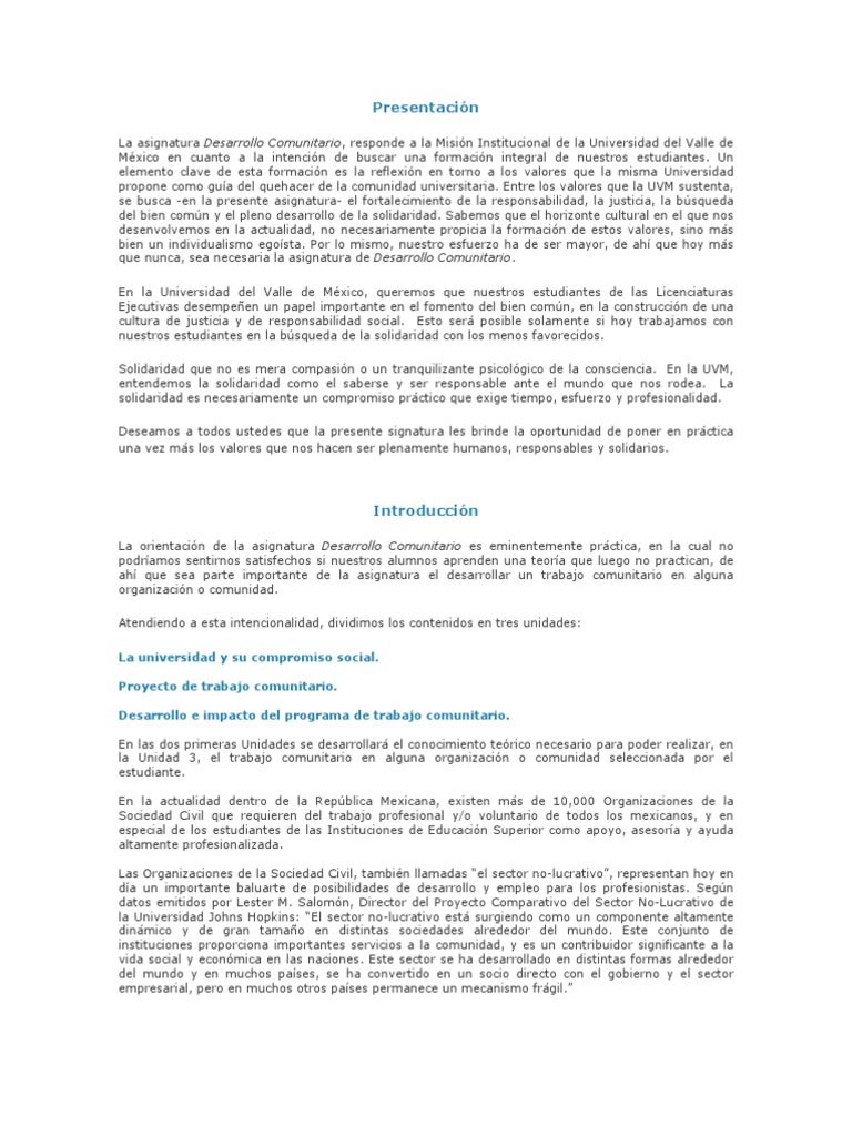 Proyecto de Desarrollo Comunitario UVM | PDF | Liderazgo | Sociedad