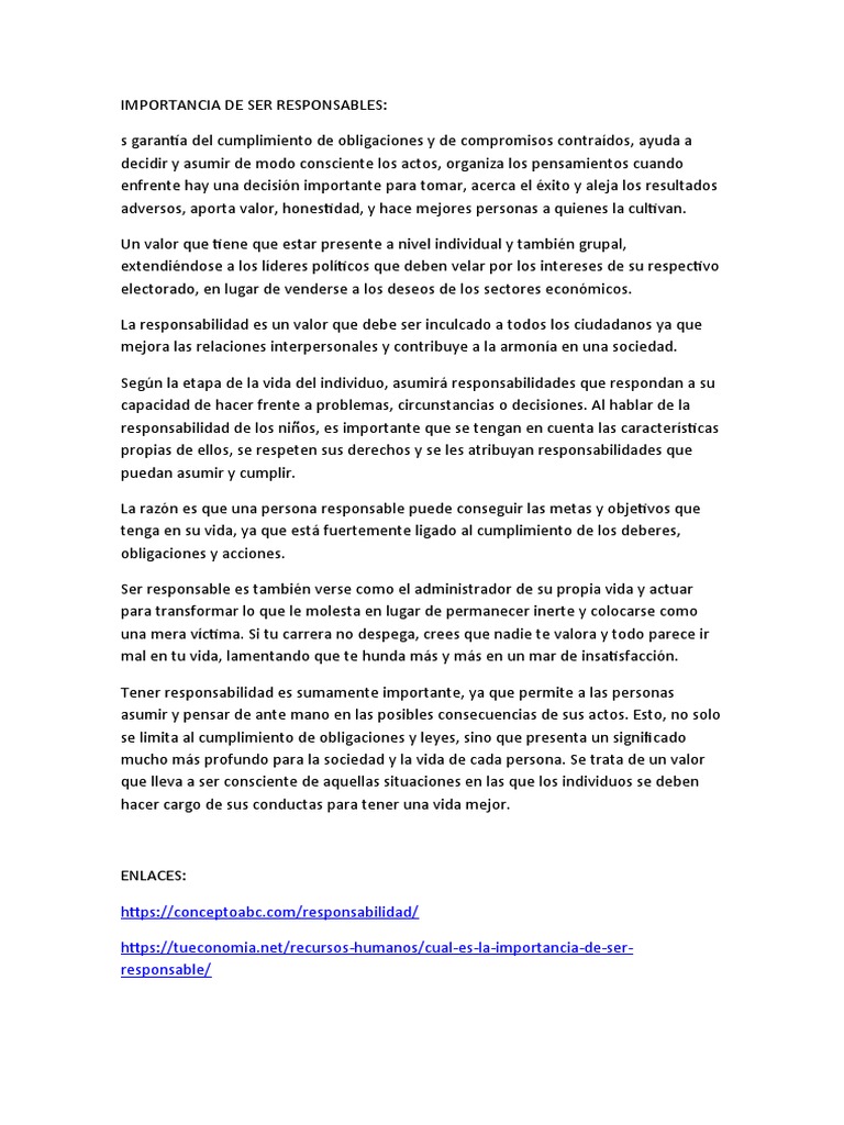 La importancia de ser responsables | PDF