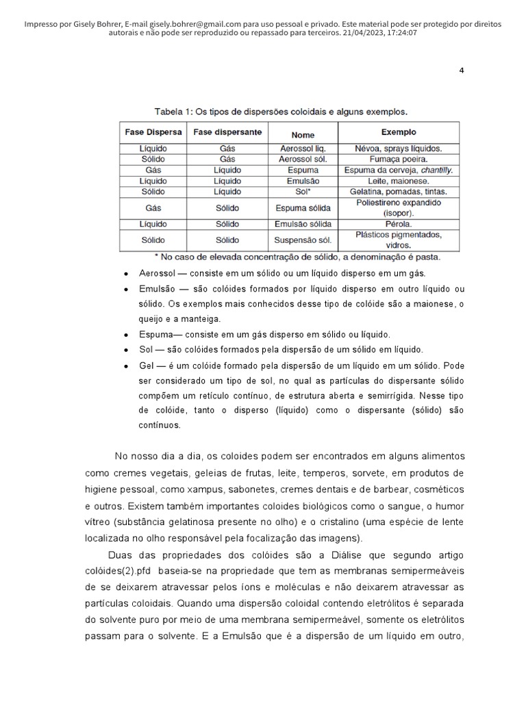 Propriedades e preparação de soluções coloidais | PDF | Coloide | Emulsão