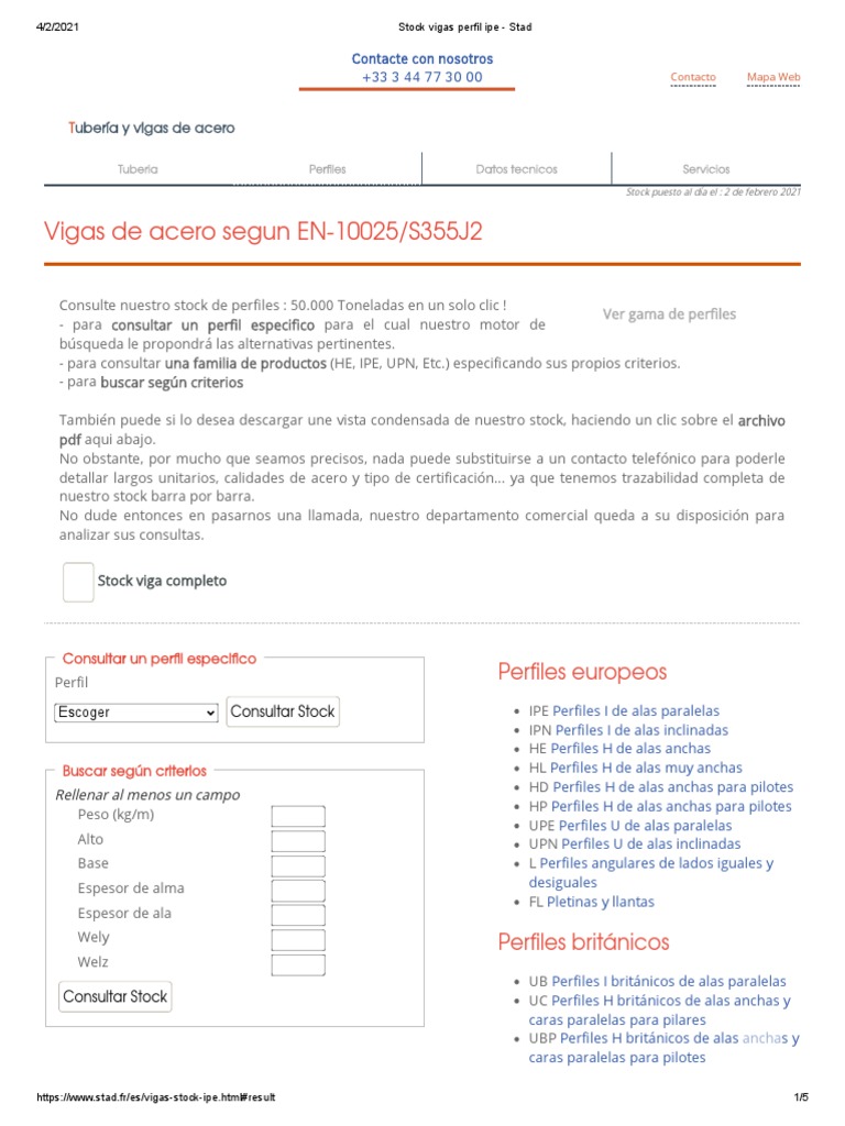 Stock Vigas Perfil Ipe - Stad | PDF