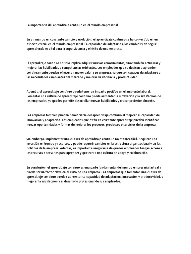 La Importancia Del Aprendizaje Continuo en El Mundo Empresarial | PDF ...