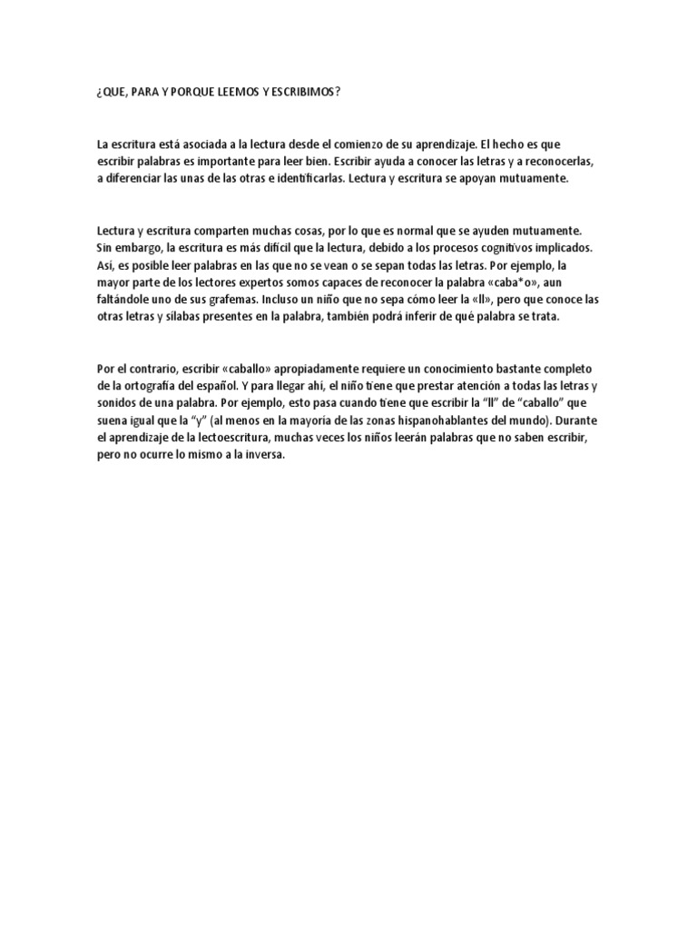 Que Para Que Y Por Que Leemos Y Escribimos Pdf