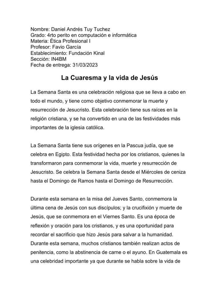 La Semana Santa y la vida de Jesús | PDF | Pascua de Resurrección | Jesús