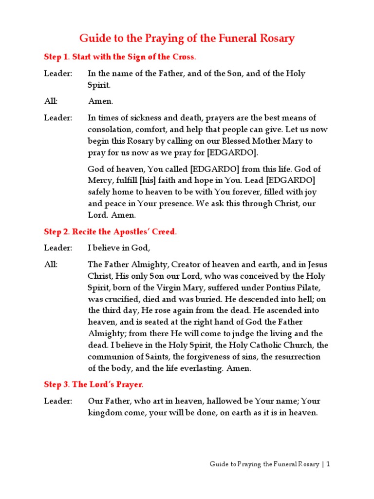 Guide To The Praying of The Funeral Rosary | PDF