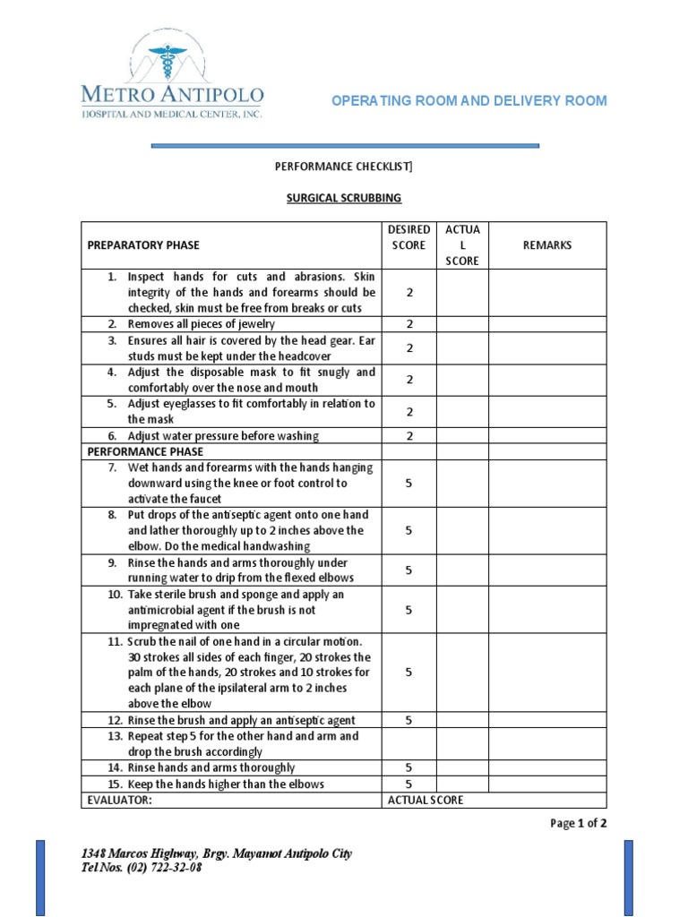 Surgical Scrubbing Preparatory Phase Operating Room and Delivery Room