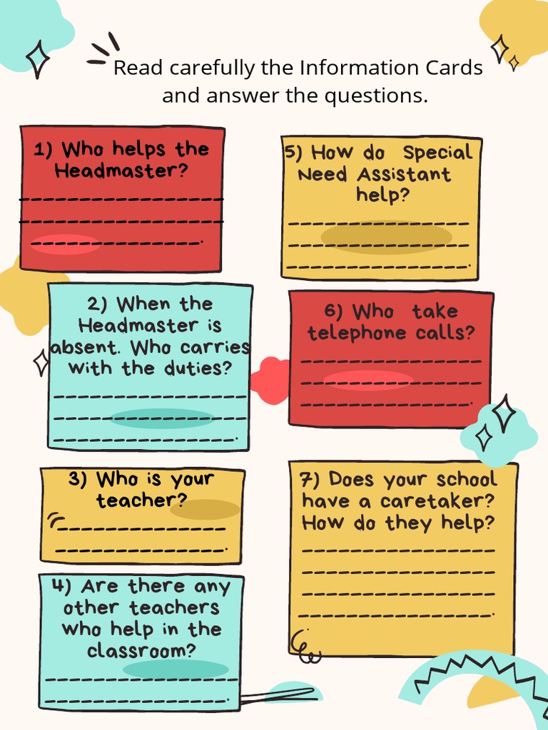 Read carefully the information cards and answer the questions pdf