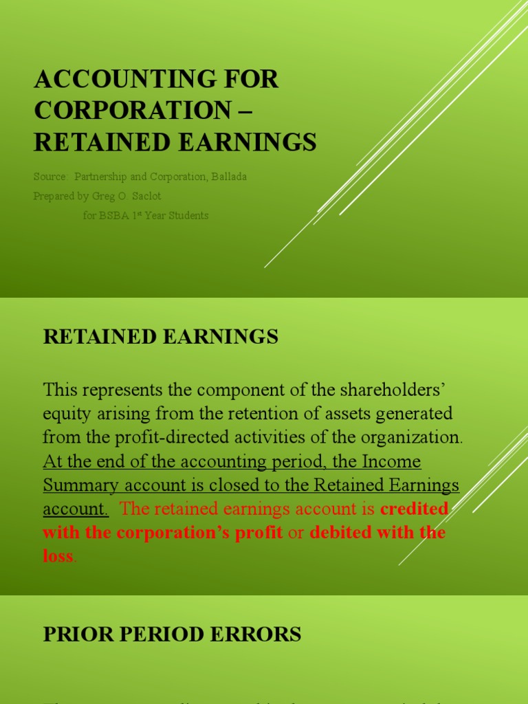 Accounting For Corporation Retained Earnings PDF Dividend
