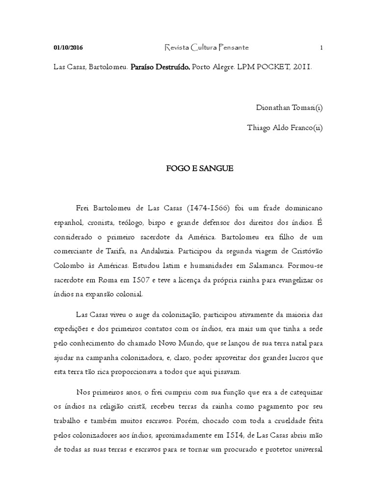 Resenha O Paraíso Destruído Las Casas Pdf