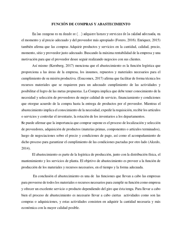 Función de Compras y Abastecimiento Empresarial | PDF | Logística ...