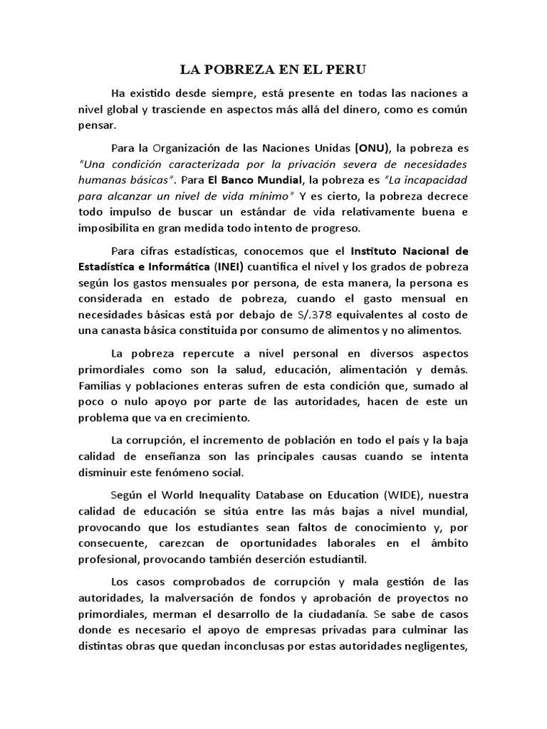 La Pobreza en El Peru | PDF | Pobreza | Pobreza e indigencia