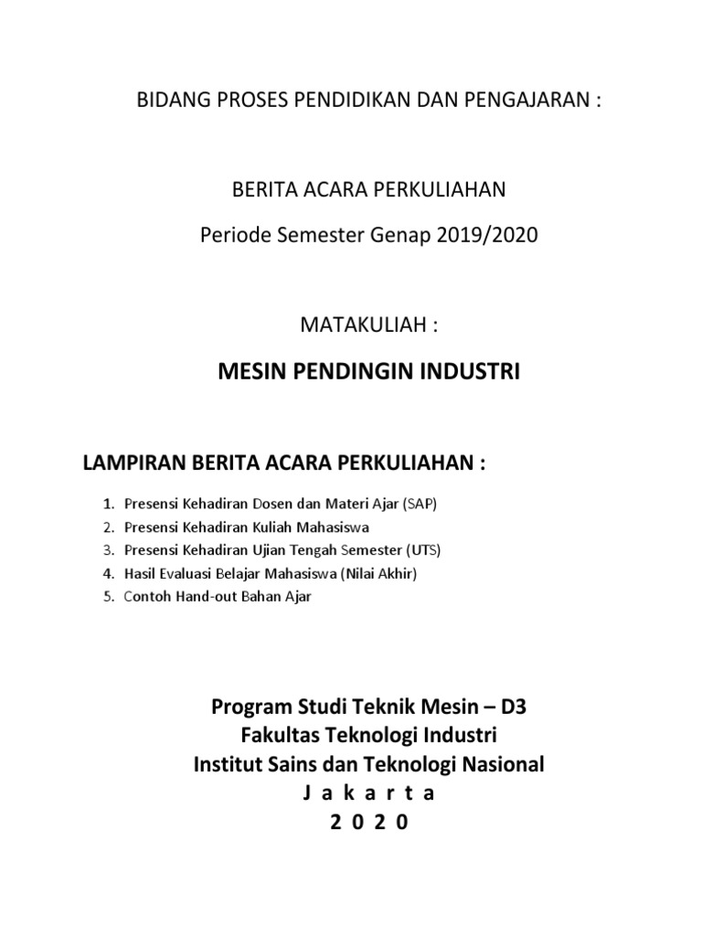 Berita Acara Kuliah Mesin Pendingin | PDF | Teknologi & Rekayasa
