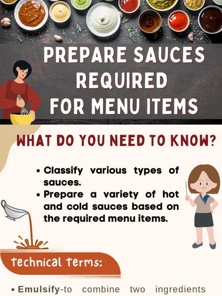 Prepare Sauces Required For Menu Items PDF Sauce Food And Drink