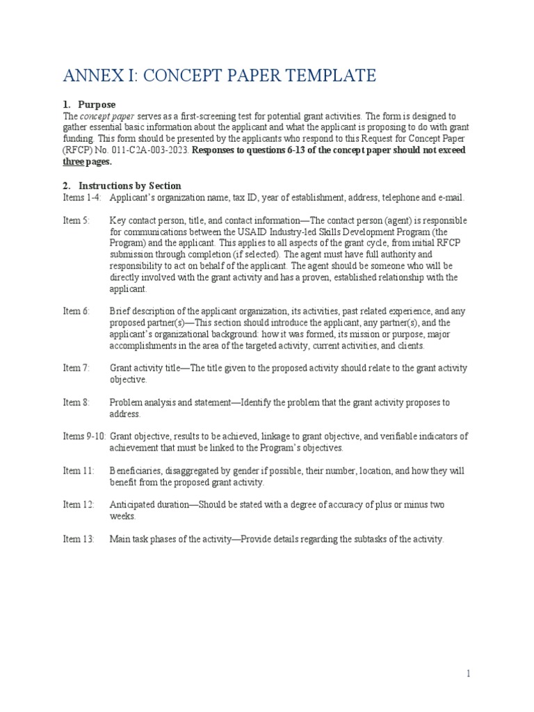 Annex I: Concept Paper Template: 1. Purpose | PDF | United States ...